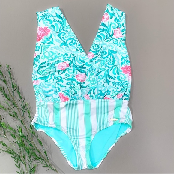 Anthropologie SAHA floral stripe one piece swimsuit, M. - Picture 7 of 8